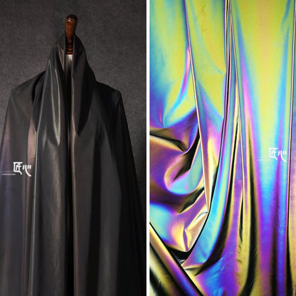 Midnight Rainbow Reflective Fabric: Colorful Gradient Elastic Material