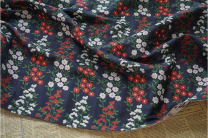 Dark Blue Floral Jacquard Fabric: Reversible Embossed Weave, 57"W