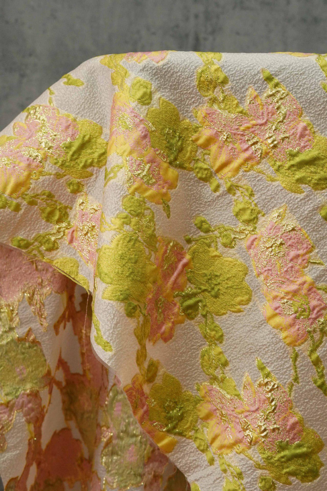 Gold Thread Jacquard Fabric: Embossed European Designer Material, 53" Wide