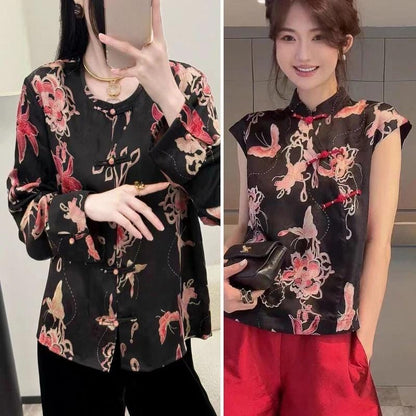 Black Butterfly Floral Xiangyun Silk Fabric ��� Smooth, Skin-Friendly Printed Sandwashed rayo