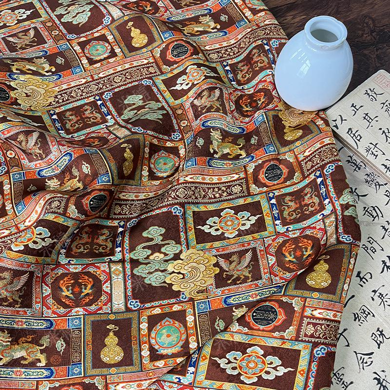 Dunhuang Style Silk Chiffon Fabric ��� Oriental Jacquard Texti" Wide