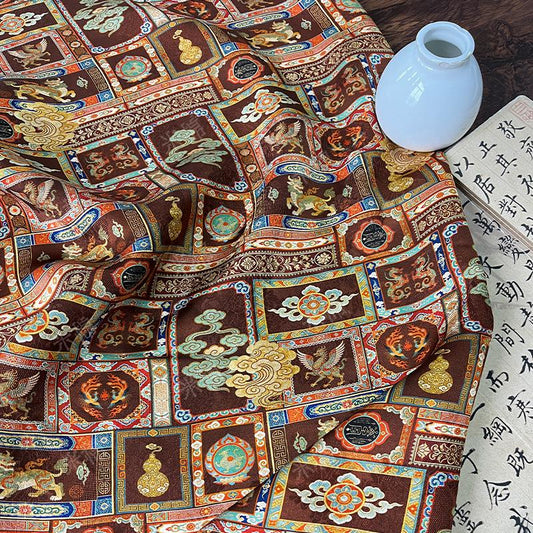 Dunhuang Style Silk Chiffon Fabric ��� Oriental Jacquard Texti" Wide
