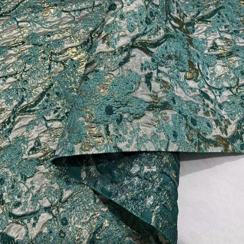 Malachite Green Jacquard Fabric: 100% Polyester Upholstery, Costume, Decor - 57"W