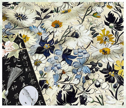 Luxury New Chinese Style Floral Cotton Brocade Fabric ��� Digital Print Oriental Textile - By The Met"Wide