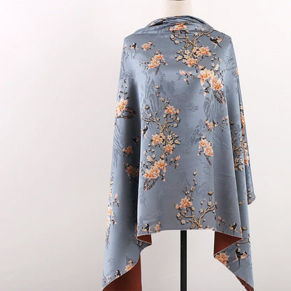 Floral Bird Print Satin Fabric: Gambiered Canton Gauze, 58" Wide - Poppylollipop
