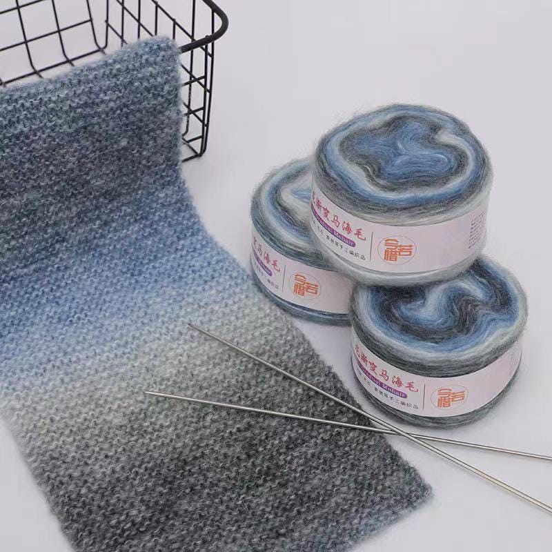 Rainbow Hand-Dyed Mohair Silk Yarn: Gradient Lace Knitting Wool