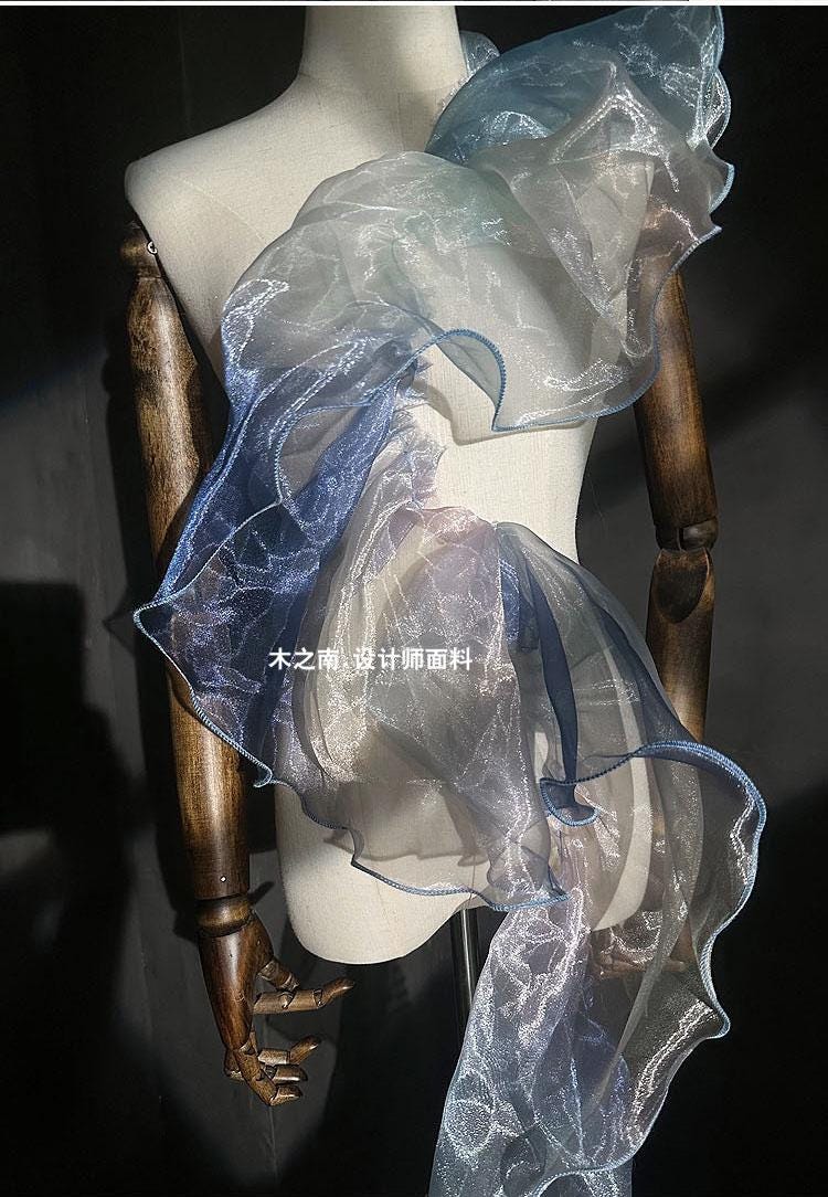 Two-Toned Ruffle Organza Fabric: 3D Folds, 20cm Wide
