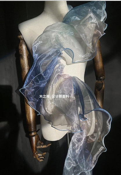 Two-Toned Ruffle Organza Fabric: 3D Folds, 20cm Wide