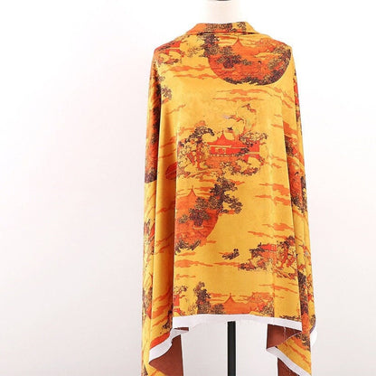 Ancient Chinese Baizi Print Fabric: Polyester Spandex Blend, 59" Wide