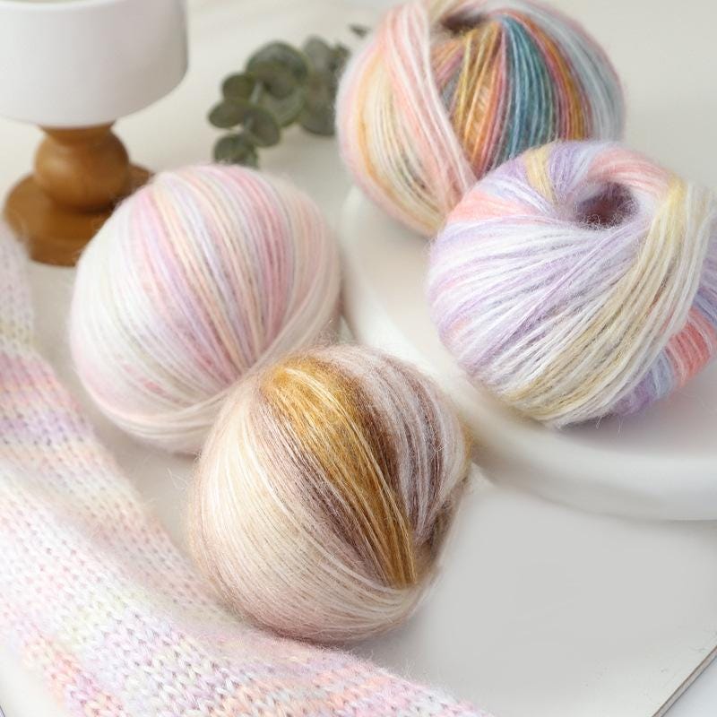 Rainbow Hand-Dyed Mohair Silk Yarn: Lace Weight Knitting Wool