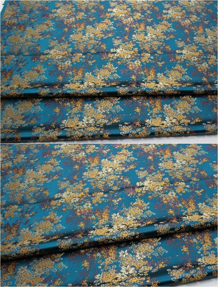 Floral Chinese Brocade Fabric: Silk Rayon Blend, Sewing Quilting Fabric