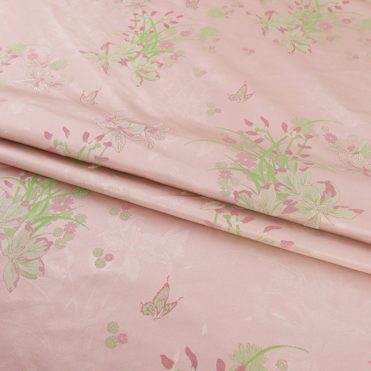 Tissu brocart de soie à motif papillons et narcisses - Matériel de couture pour cheongsam