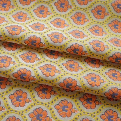 Tissu jacquard réversible : motif rétro orange en relief, 165 cm de large