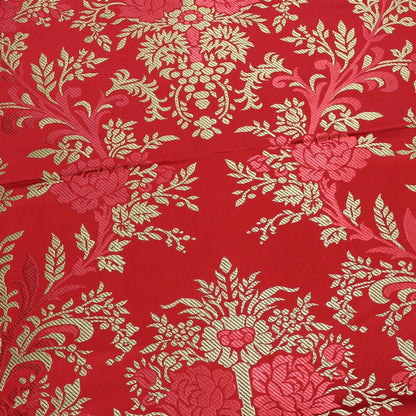 Red and Gold Peony Silk Brocade Fabric: 29.5"W Wedding Upholstery