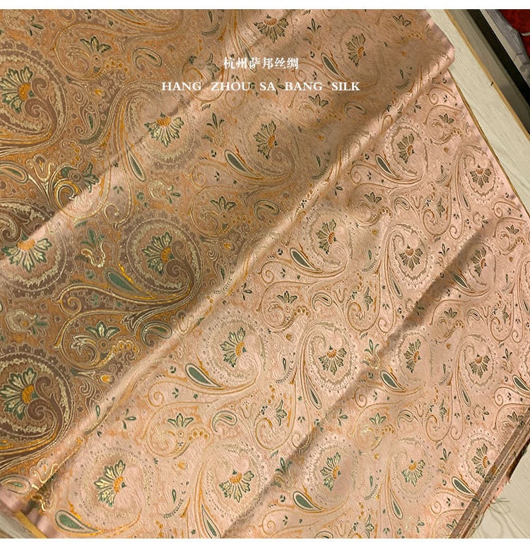 Silk Brocade Damask Fabric: Paisley Phoenix Tail Pattern, 29.5" Wide