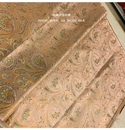 Silk Brocade Damask Fabric: Paisley Phoenix Tail Pattern, 29.5" Wide