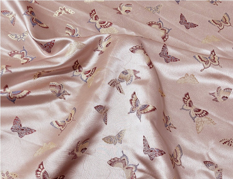 Light Pink Butterfly Brocade Fabric: 59"W Rayon Blend