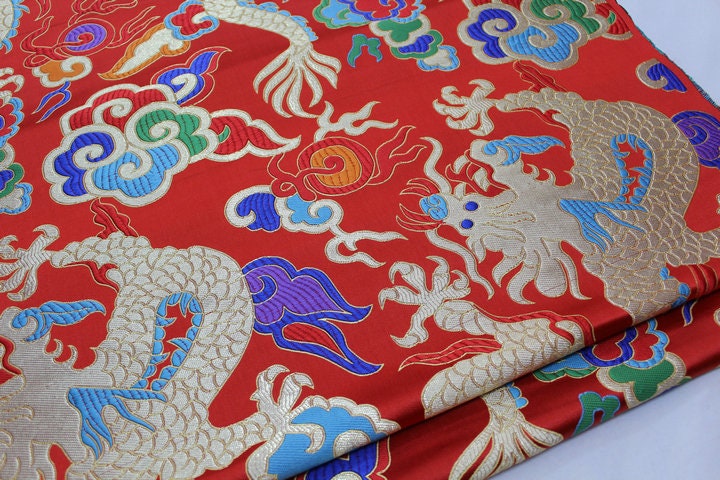 Chinese dragon robe, cheongsam, Tibetan robe, spinning Fabric, silk, satin, and brocade, 29"W