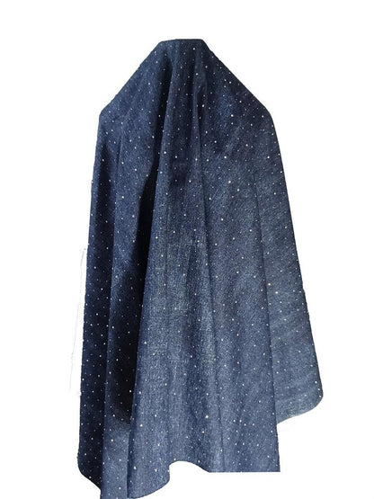 Tissu denim délavé avec strass ��" Large, matériau pour vêtements à faire soi-même
