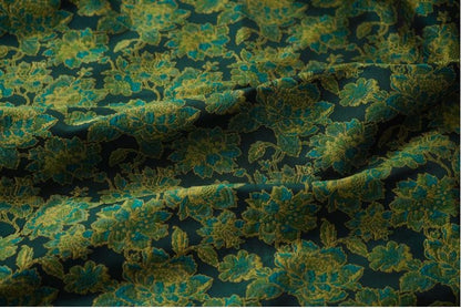 Green Floral Jacquard Damask Fabric: 55"W Oriental Costume Decor