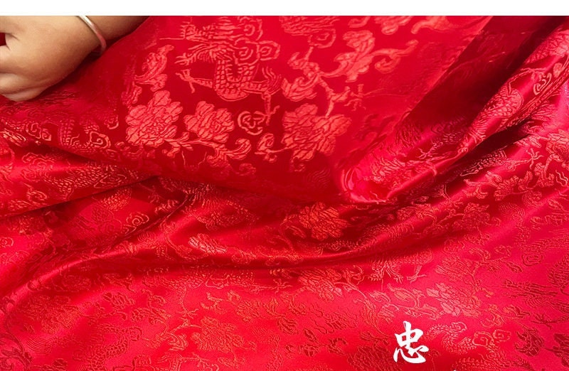 China Red Silk Brocade Damask Fabric: 59" Wide, Costume & Decor