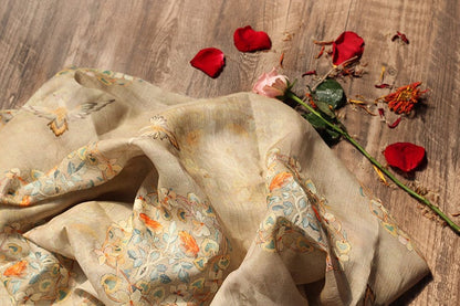 Floral Bird Ramie Fabric: 55" Wide, Soft Breathable Textile