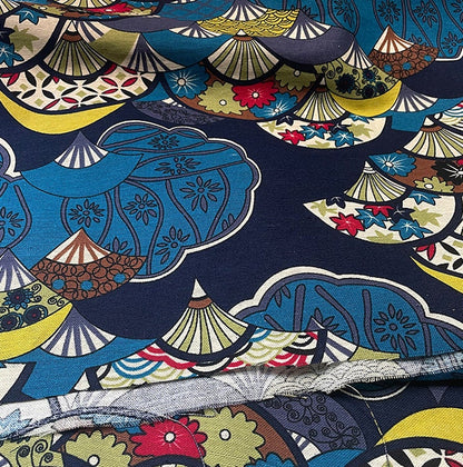 Japanese Fan Fabric: Multicolor Cotton Linen, 59" Wide