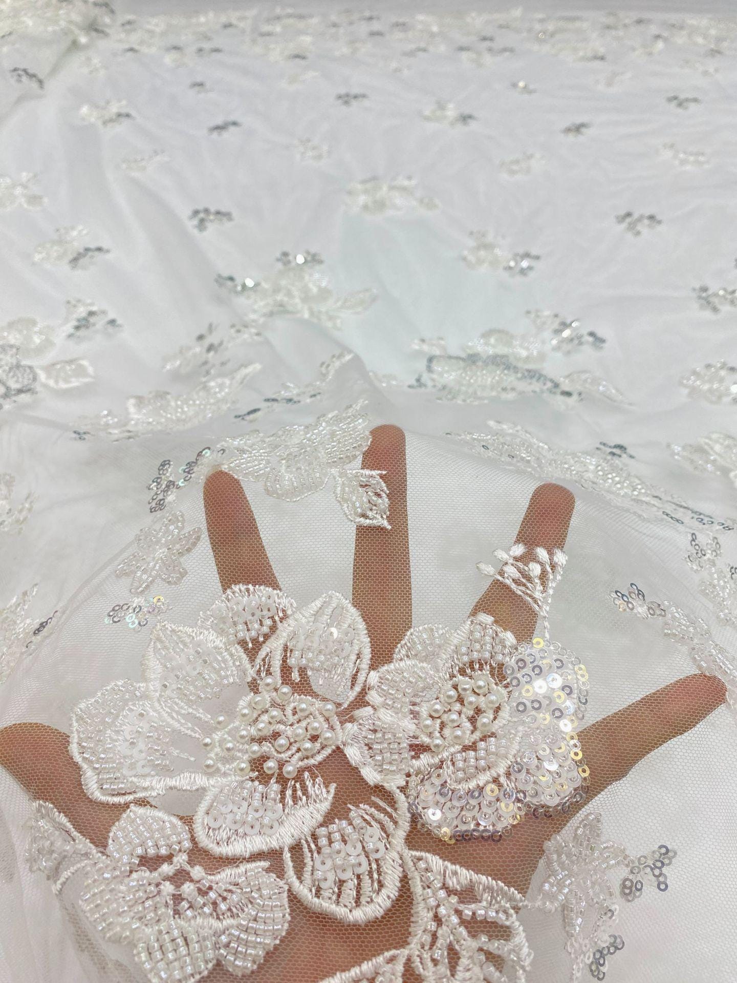 Beaded Embroidery Wedding Dress Fabric: 50" Bridal Veil, DIY Accessories