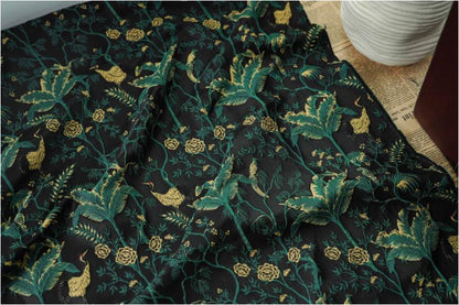 Dark Green Jacquard Fabric: Gold Thread 3D Designer Fabric, 65" Wide