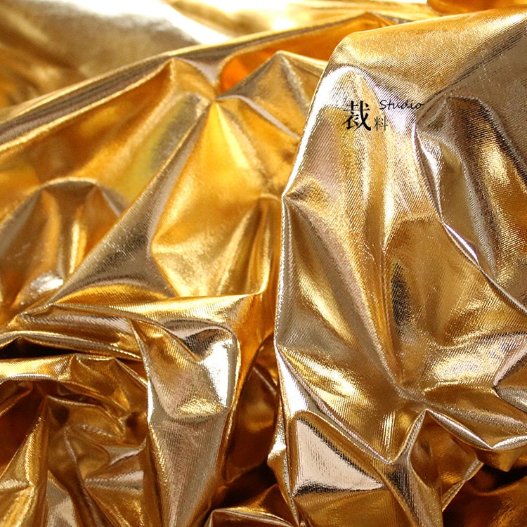 Metallic Gold PU Fabric: 57" Designer Knit Sewing Material