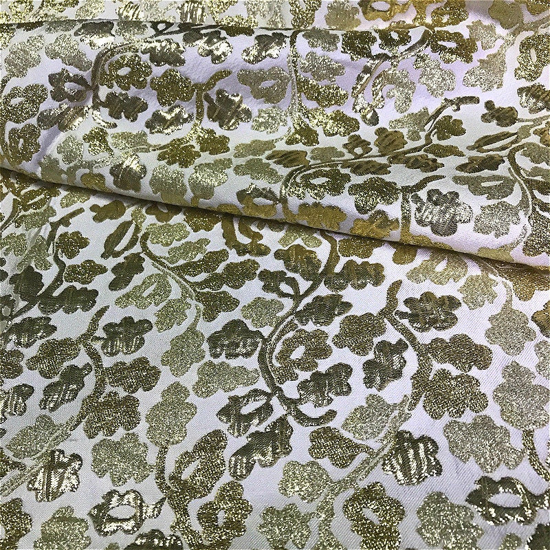 Gold Embossed Jacquard Fabric: 3D Designer Sewing Material, 55" Wide