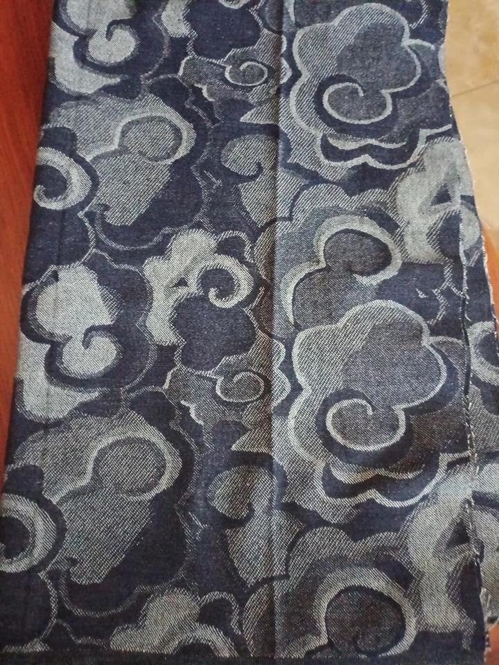 Jacquard Denim Fabric: 3D Cloud Pattern, Thick Cotton - 59"