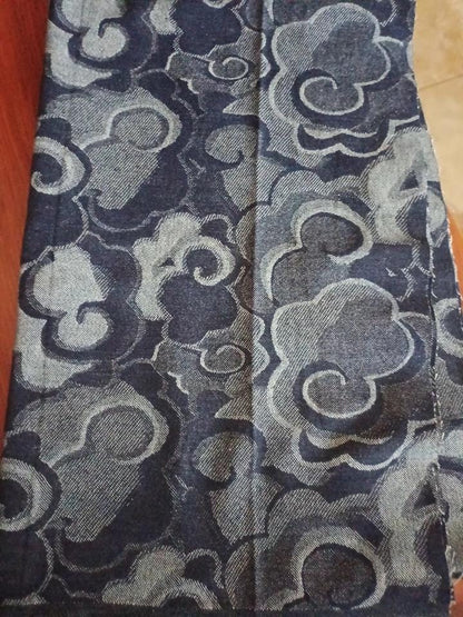 Jacquard Denim Fabric: 3D Cloud Pattern, Thick Cotton - 59"