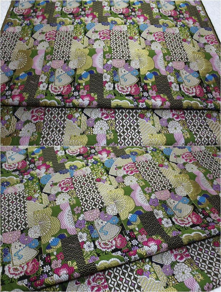 Nishijin Floral Jacquard Brocade Fabric: Japanese Silk Rayon Blend