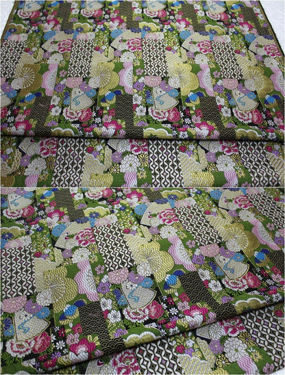 Nishijin Floral Jacquard Brocade Fabric: Japanese Silk Rayon Blend