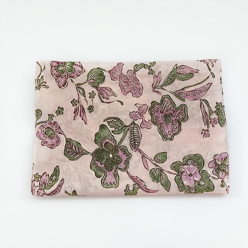 Pink Floral Jacquard Fabric ��� Embroidered Cott" Wide