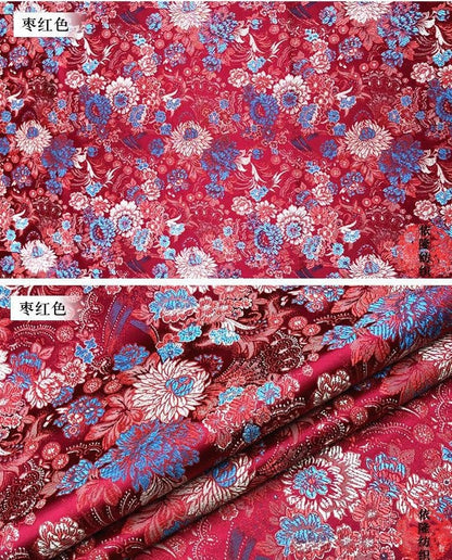 Chrysanthemum Silk Brocade Fabric: Colorful Cheongsam Qipao Material (29.5"W)