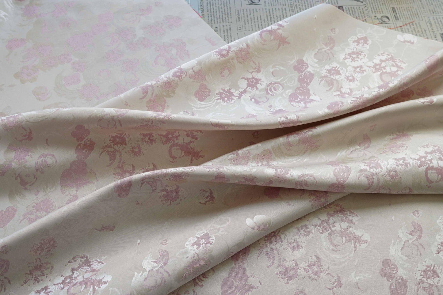 Reversible Rose Jacquard Fabric: Floral Embossed Weave, 65" Wide