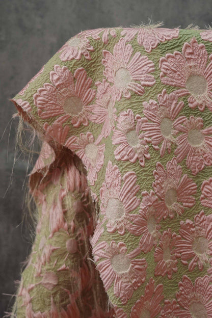 Gold Thread Jacquard Fabric: 3D Embossed Floral Woven Material, 55"W