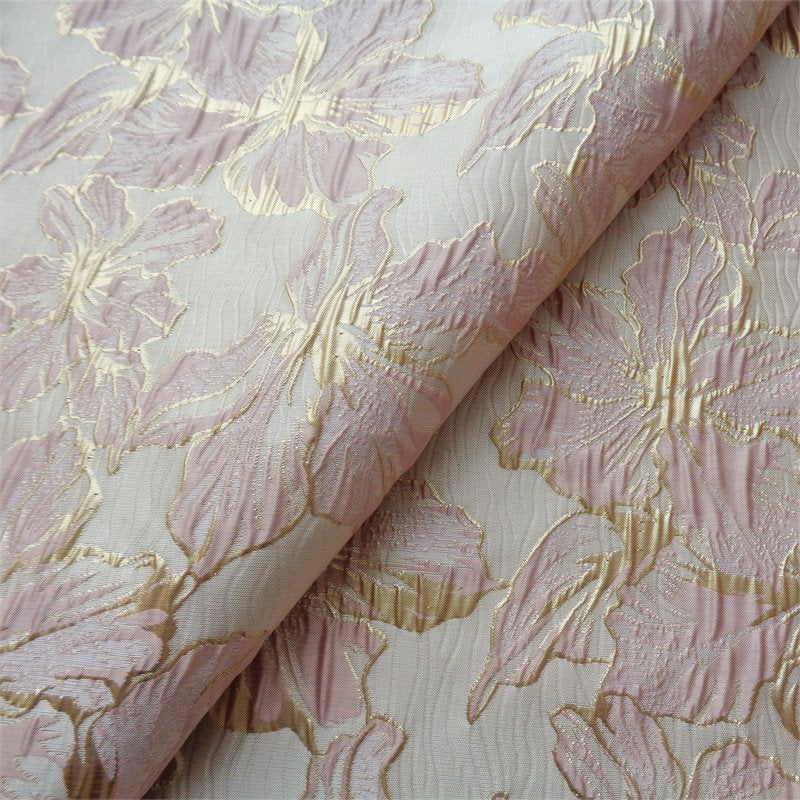 Gold Thread Floral Jacquard Fabric: 3D Embossed Woven Textile, 55"W