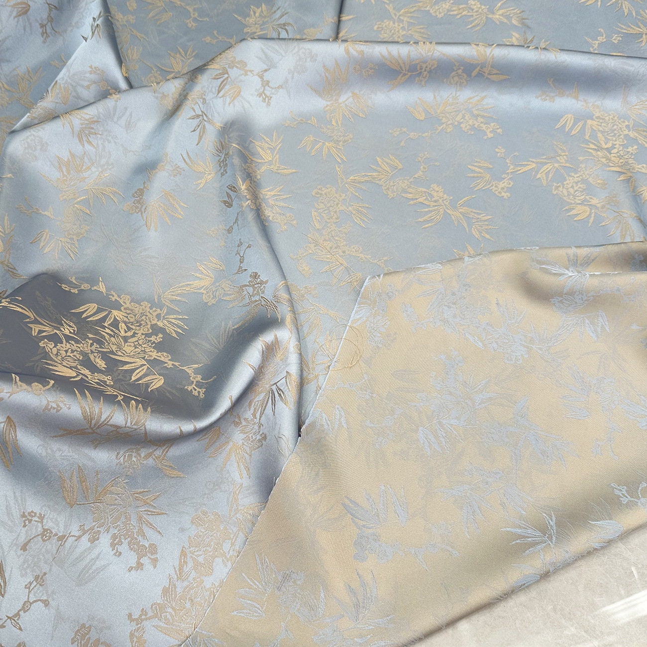 Bamboo Jacquard Satin Damask Fabric: Two-Sided Rayon, 59" Wide