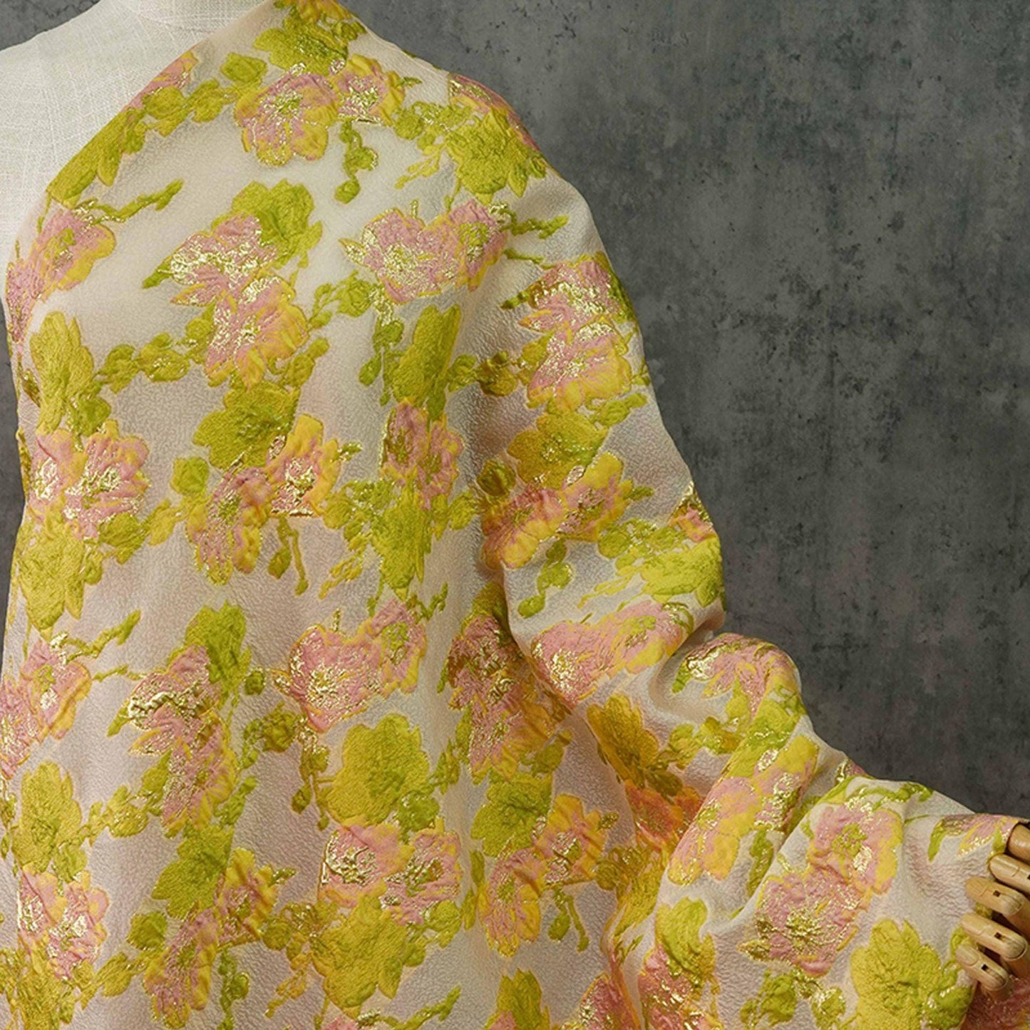 Gold Thread Jacquard Fabric: Embossed European Designer Material, 53" Wide