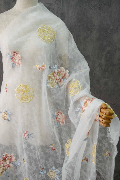 Embossed Flower Embroidery Organza Fabric: 3D Silk, Costume & Decor