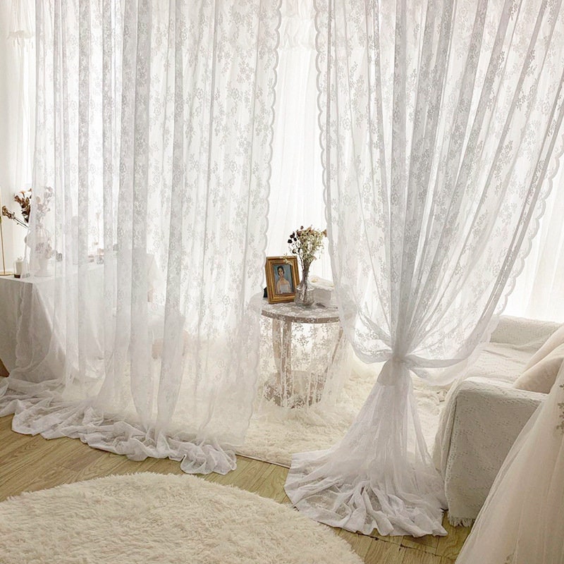 French Lace Curtain Fabric: Rose Wavy Yarn, 110" Height