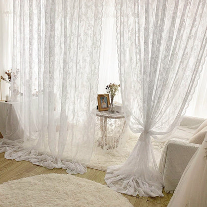 French Lace Curtain Fabric: Rose Wavy Yarn, 110" Height