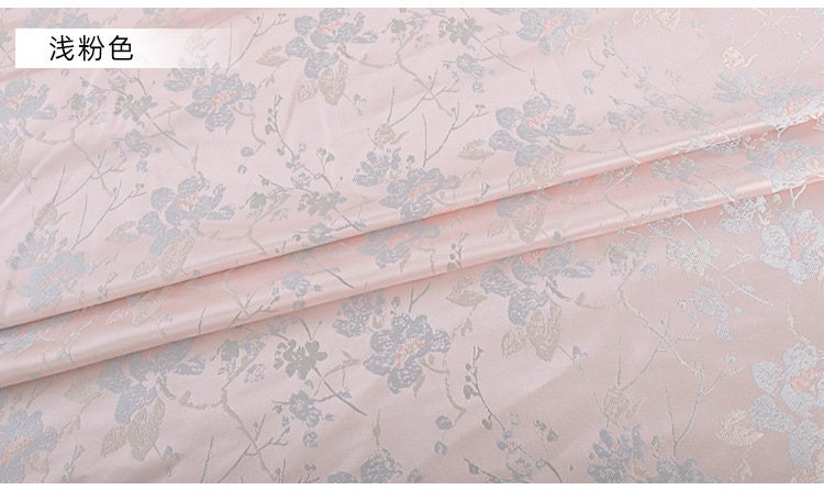 Plum Blossom Brocade Fabric: Light Pink Floral Sewing Material