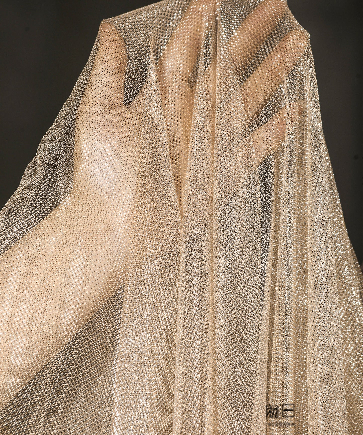 Rose Gold Mesh Fabric, Shiny Wedding Dress Material, 59"W