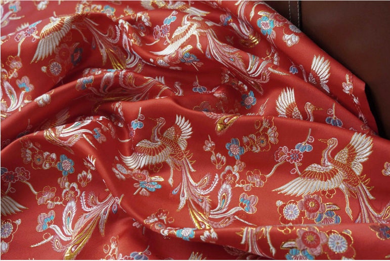 Phoenix Bird Brocade Fabric: 60"W Jacquard Satin, Home Decor Sewing Fabric