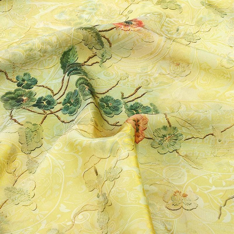 Green Floral Vine Shimmer Brocade Upholstery Jacquard Fabric by the Yard, three patterns