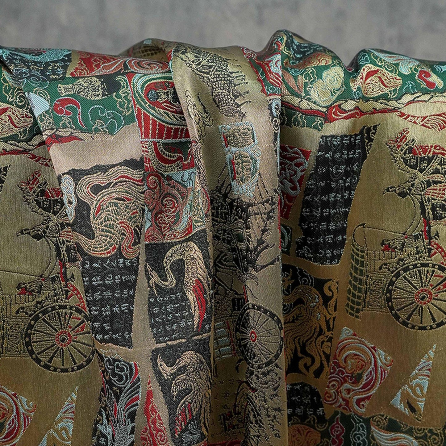 Gold Thread Song Brocade Jacquard Fabric, Tibetan Style, 59" Wide
